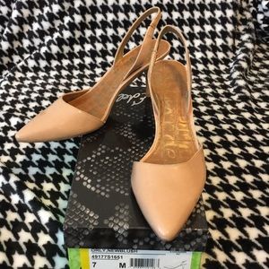 Sam Edelman Orly patent nude heels.